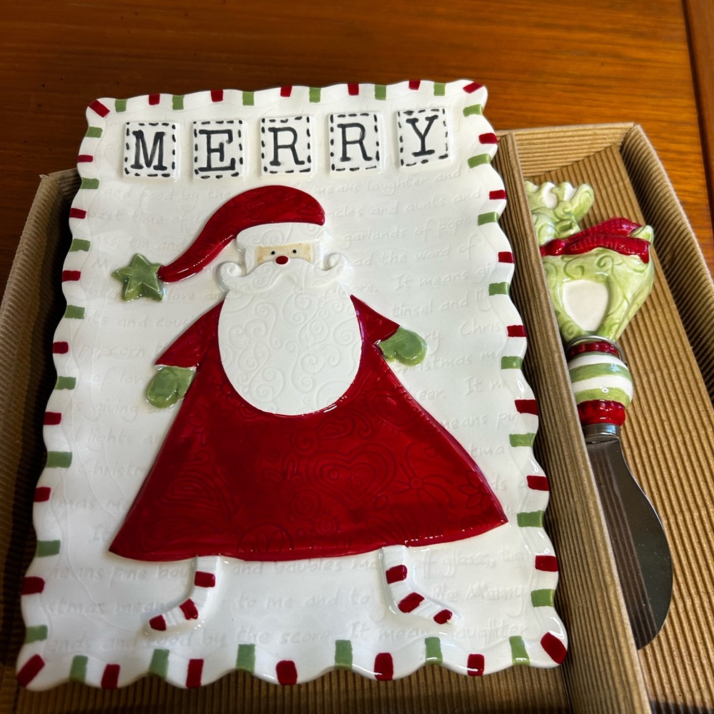 Mud Pie “Merry” Christmas Cheese Plate and Knife. - Picture 2 of 4